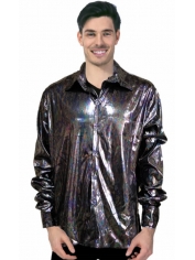 Dark Silver Disco Shirt 70s Costume - Mens 70s Disco Costumes